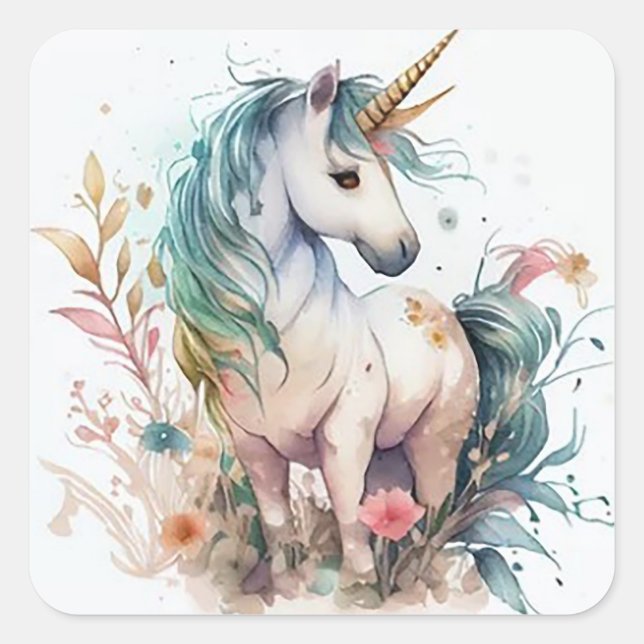 Pegatina Cuadrada Unicornio (Anverso)