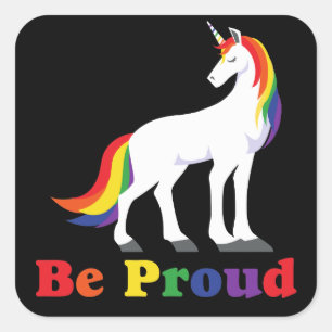 Pegatina Cuadrada Unicornio arco iris Proud LGBT