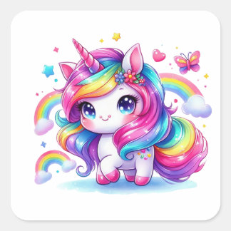 Pegatina Cuadrada Unicornio arcoiris