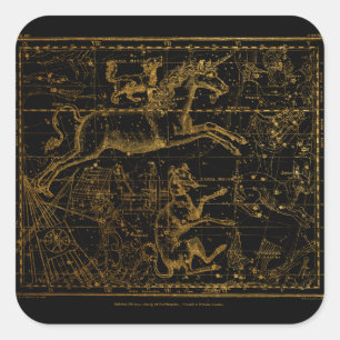 Pegatina Cuadrada Unicornio Astrológico Vintage