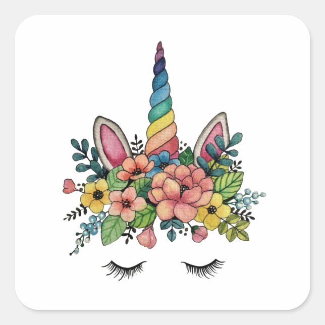 Pegatina Cuadrada Unicornio azota Con Horno Arcoiris (Anverso)