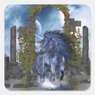 Pegatina Cuadrada Unicornio azul 2