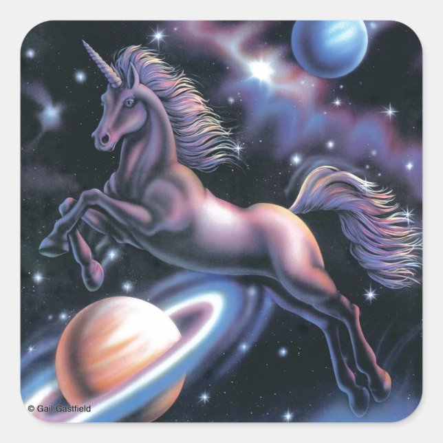 Pegatina Cuadrada Unicornio celeste (Anverso)