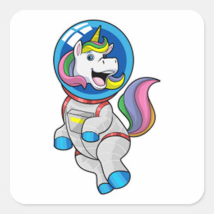 Pegatina Cuadrada Unicornio como astronauta en el espacio