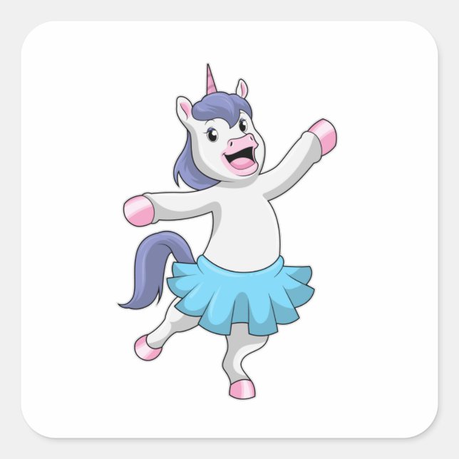 Pegatina Cuadrada Unicornio como Ballerina en el ballet (Anverso)