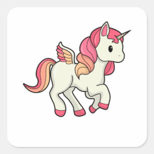Pegatina Cuadrada Unicornio con alas