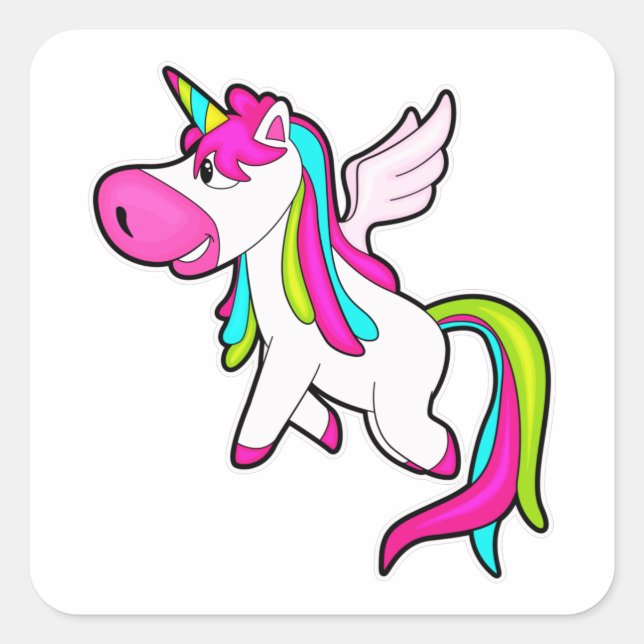 Pegatina Cuadrada Unicornio con alas (Anverso)