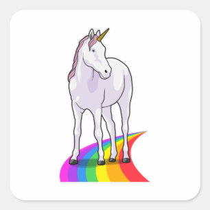 Pegatina Cuadrada Unicornio con arcoiris
