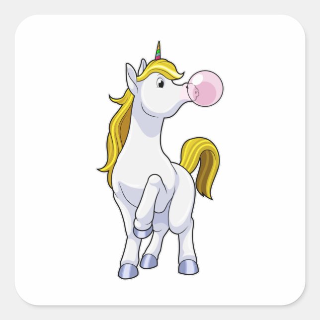 Pegatina Cuadrada Unicornio con chicle (Anverso)