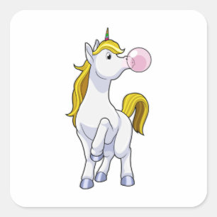 Pegatina Cuadrada Unicornio con chicle