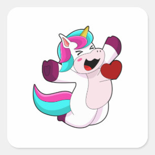 Pegatina Cuadrada Unicornio con corazón