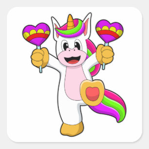 Pegatina Cuadrada Unicornio con corazón