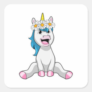 Pegatina Cuadrada Unicornio con flores