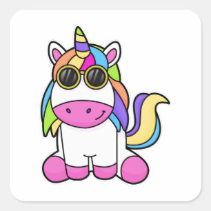 Pegatina Cuadrada Unicornio con gafas de sol
