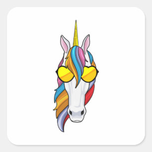 Pegatina Cuadrada Unicornio con gafas de sol