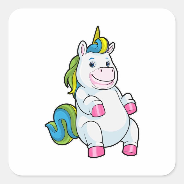 Pegatina Cuadrada Unicornio con gran Belly (Anverso)