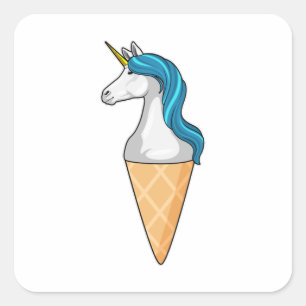 Pegatina Cuadrada Unicornio con helado Waffle