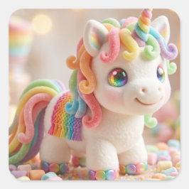 Pegatina Cuadrada Unicornio de Malvavisco y Sueño de Caramelo Pastel