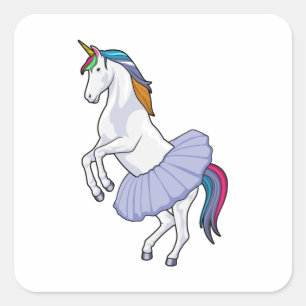 Pegatina Cuadrada Unicornio en ballet con falda