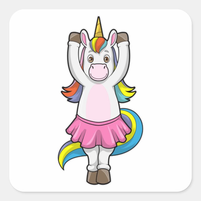 Pegatina Cuadrada Unicornio en Ballet Dance con Skirt (Anverso)