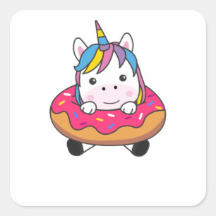 Pegatina Cuadrada Unicornio En Donut Unicornios Son Chicas Animales