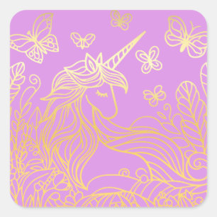 Pegatina Cuadrada Unicornio en el oro de los jardines