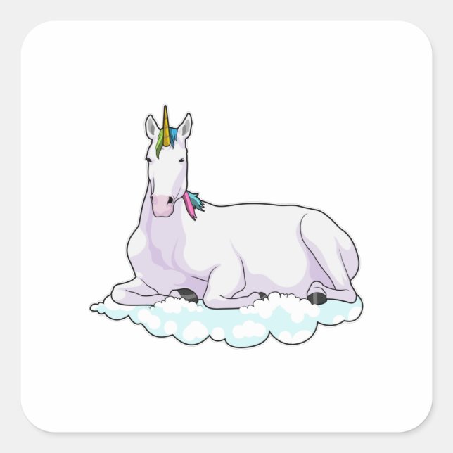Pegatina Cuadrada Unicornio en la nube (Anverso)