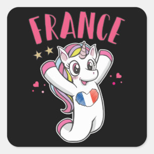 Pegatina Cuadrada Unicornio fanático del fútbol de Francia con bande