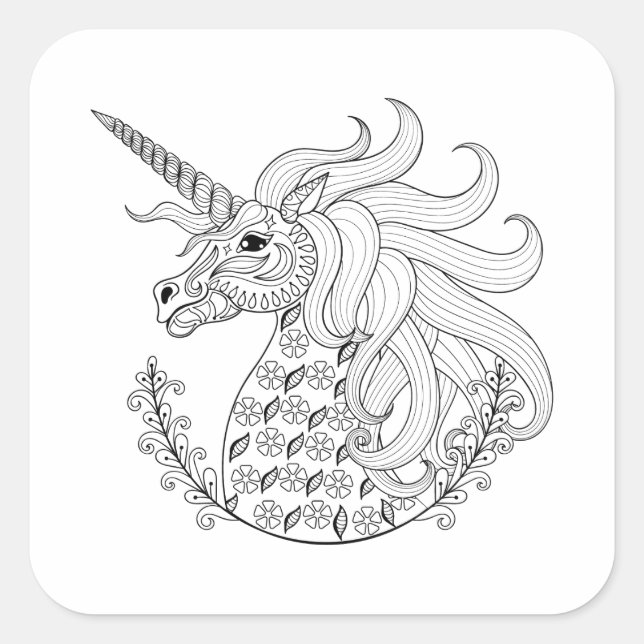 Pegatina Cuadrada Unicornio inspirado (Anverso)