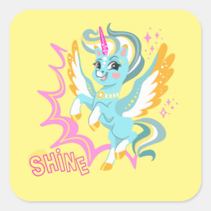 Pegatina Cuadrada Unicornio lindo y poderoso
