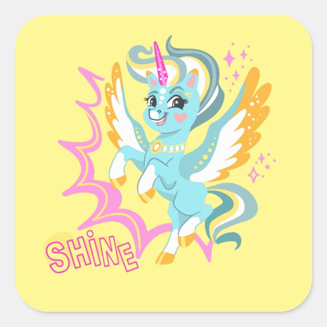 Pegatina Cuadrada Unicornio lindo y poderoso (Anverso)