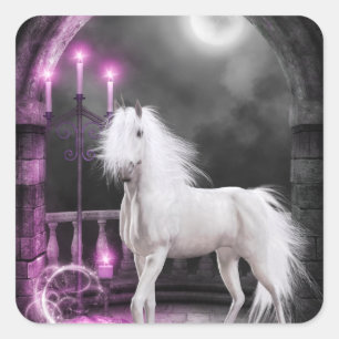 Pegatina Cuadrada Unicornio mágico rosa