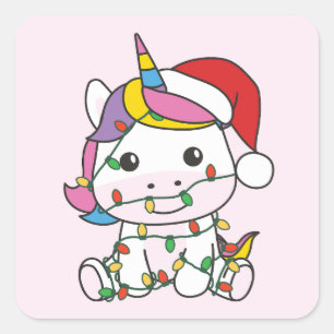 Pegatina Cuadrada Unicornio Navidades de animales de invierno festej