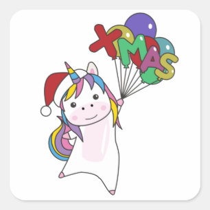 Pegatina Cuadrada Unicornio Navidades nipona nieve anima invierno