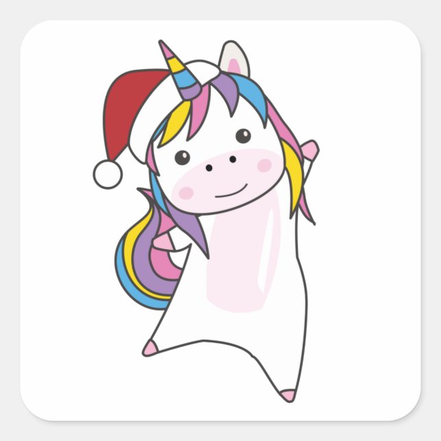 Pegatina Cuadrada Unicornio Navidades nipona nieve anima invierno (Anverso)