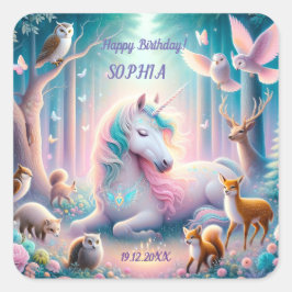 Pegatina Cuadrada Unicornio, Niños, Nombre Personalizado de Cumpleañ