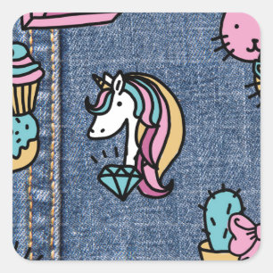 Pegatina Cuadrada unicornio parches denim