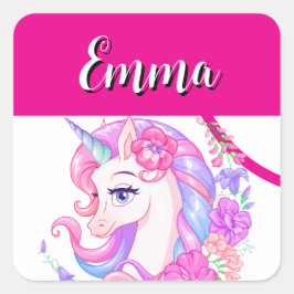 Pegatina Cuadrada unicornio & personaliza tu nombre 
