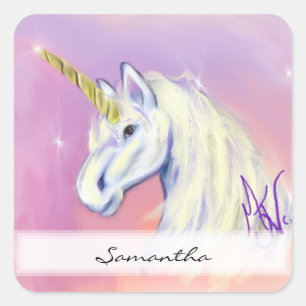 Pegatina Cuadrada Unicornio por: Mendi Vernatter