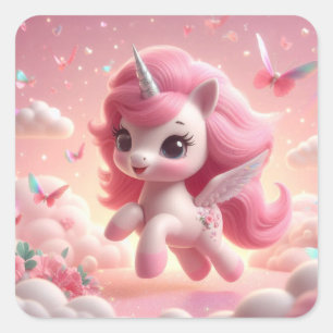 Pegatina Cuadrada unicornio rosa