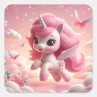Pegatina Cuadrada unicornio rosa