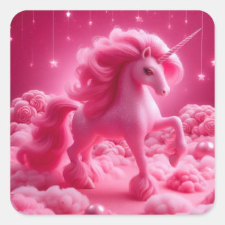 Pegatina Cuadrada unicornio rosa