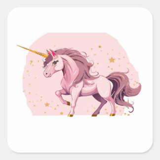 Pegatina Cuadrada unicornio rosa