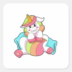 Pegatina Cuadrada Unicornio tímido con almohada
