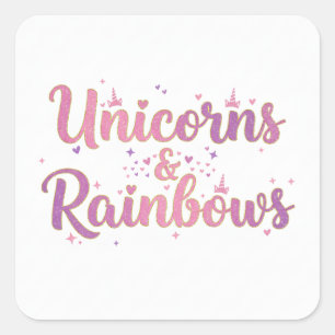 Pegatina Cuadrada Unicornios y Arcoíris