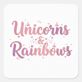 Pegatina Cuadrada Unicornios y Arcoíris