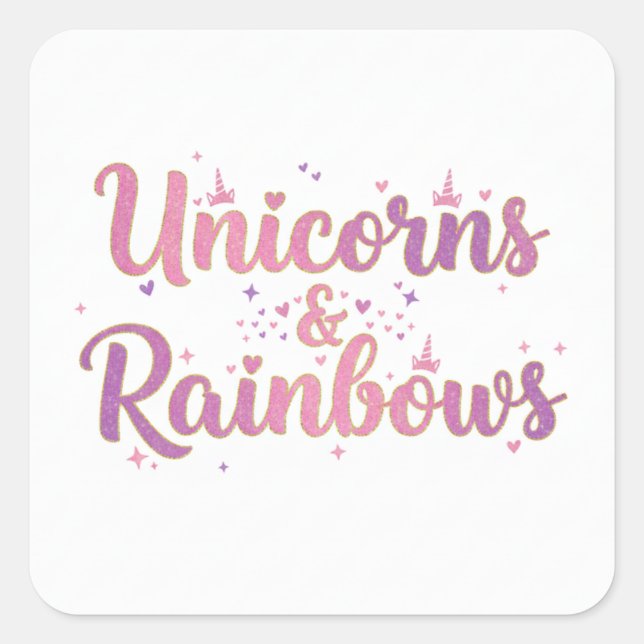 Pegatina Cuadrada Unicornios y Arcoíris (Anverso)