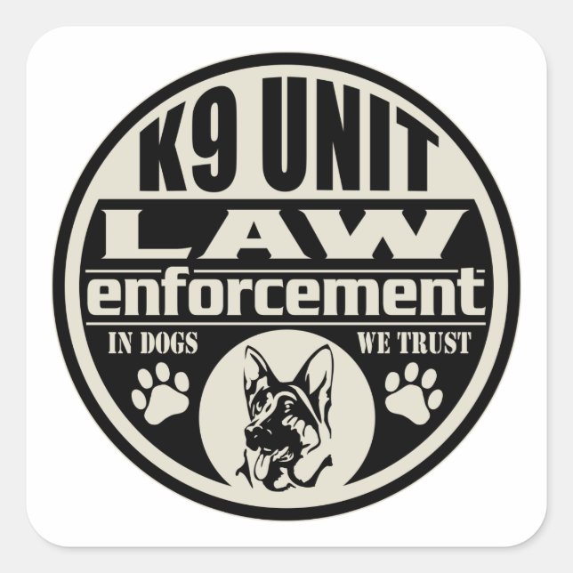 Pegatina Cuadrada Unidad K9 En Perros En Los Que Confiamos (Anverso)