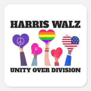 Pegatina Cuadrada Unidad sobre la División Kamala Harris Tim Walz