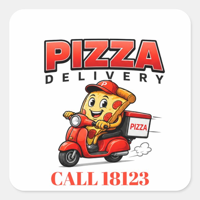 Pegatina Cuadrada 🍕 Uniforme de Personal de Entrega de Pizzería 🍕 (Anverso)